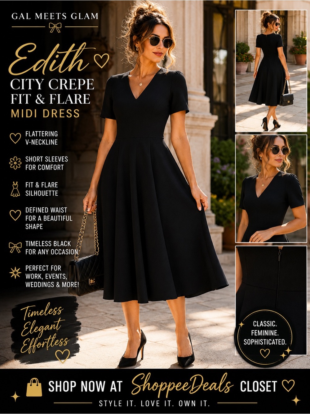 Gal Meets Glam Crepe Fit & Flare Midi Dress – Black